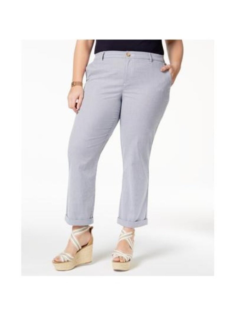 Tommy Hilfiger Womens Hampton Slim Fit Striped Chino Pants Blue Size 22W NWT